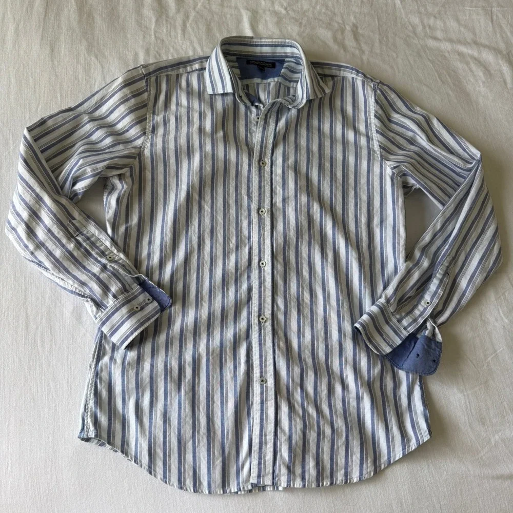 Banana Republic Mens Tailored Slim Fit Stripe Button Down Shirt Blue White L
